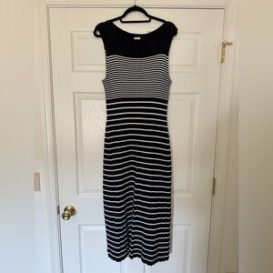 A New Day Black & White Striped Midi Dress | Sleeveless Stretch Knit XXL